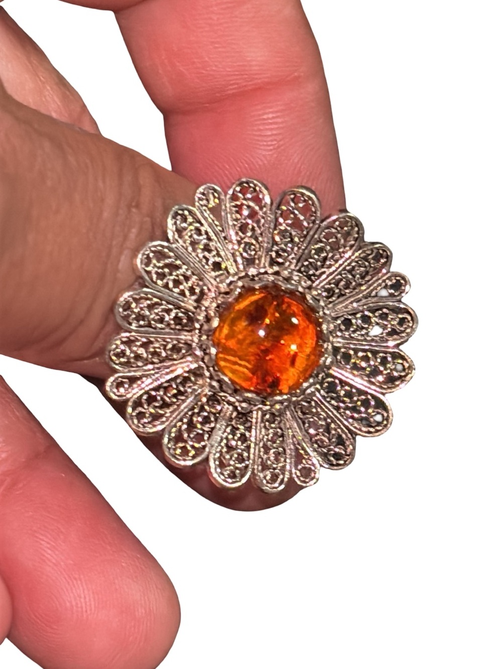 Vintage Sterling Silver and Amber Ring